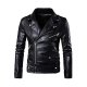 Men's Pu Leather Jacket Causal Belted Leather Motorcycle Jacket Zipper Biker Coat Black S