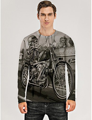 Men's 3D Graphic Skull T-Shirt Print Long Sleeve Daily Tops Gray