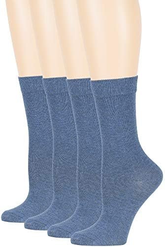 Women's Cotton Dress Socks - 4 Pack L/M - Solid Assorted Crew Calf Black Brown Blue Grey Beige Khaki Olive Green