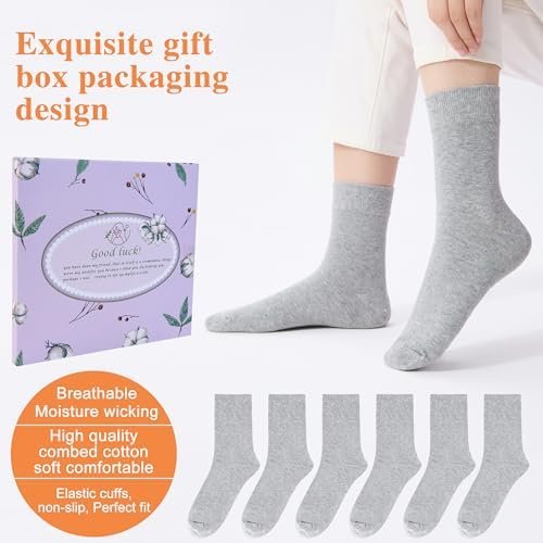 Women's Thin Cotton Socks,Soft Cotton Bootie Socks Women Above Ankle Crew Socks (6-Pairs With Present Box)