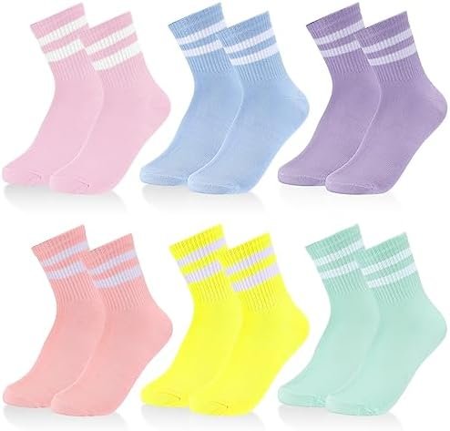 6 Pairs Neon Socks Neon Striped Crew Socks Tube Socks Striped Socks Men Women Ankle Socks Athletic Socks Short Socks